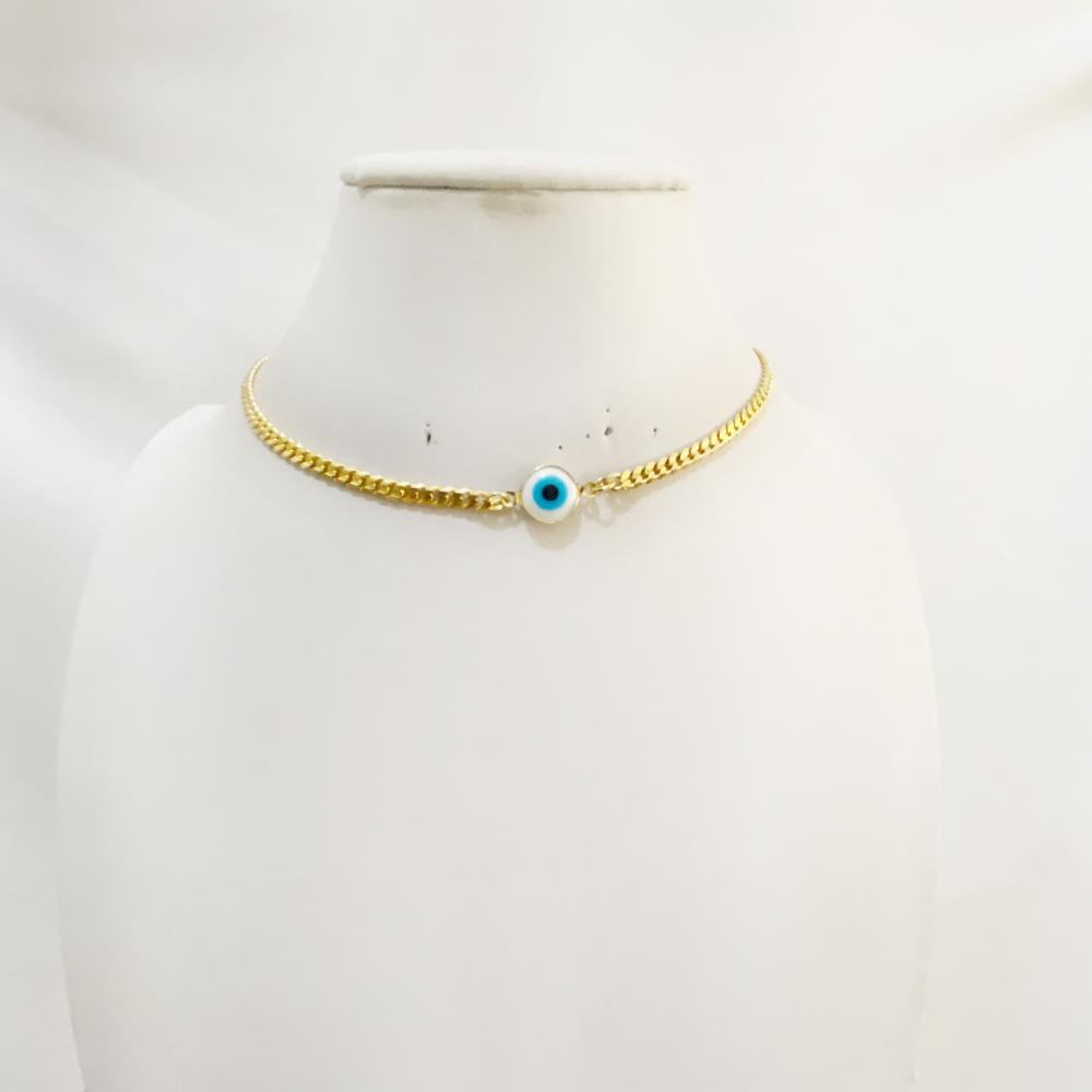 Choker de olho grego folheada a ouro 18k