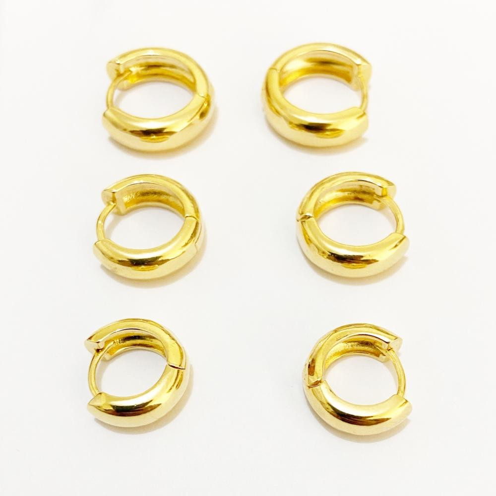 Brinco trio de argola lisa folheada a ouro 18k