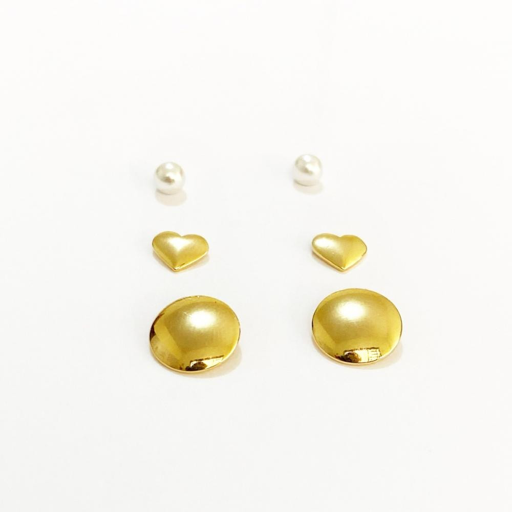 Brinco trio folheado a ouro 18k