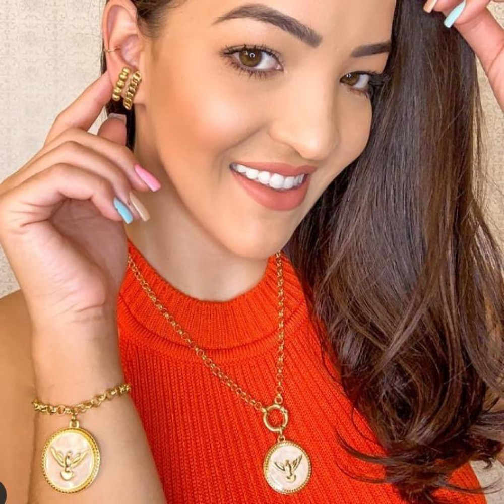 Brinco earhook de elos folheado a ouro 18k