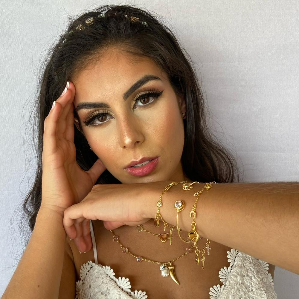 Pulseira bracelete com ponto de zircônia na ponta folheada a ouro 18k