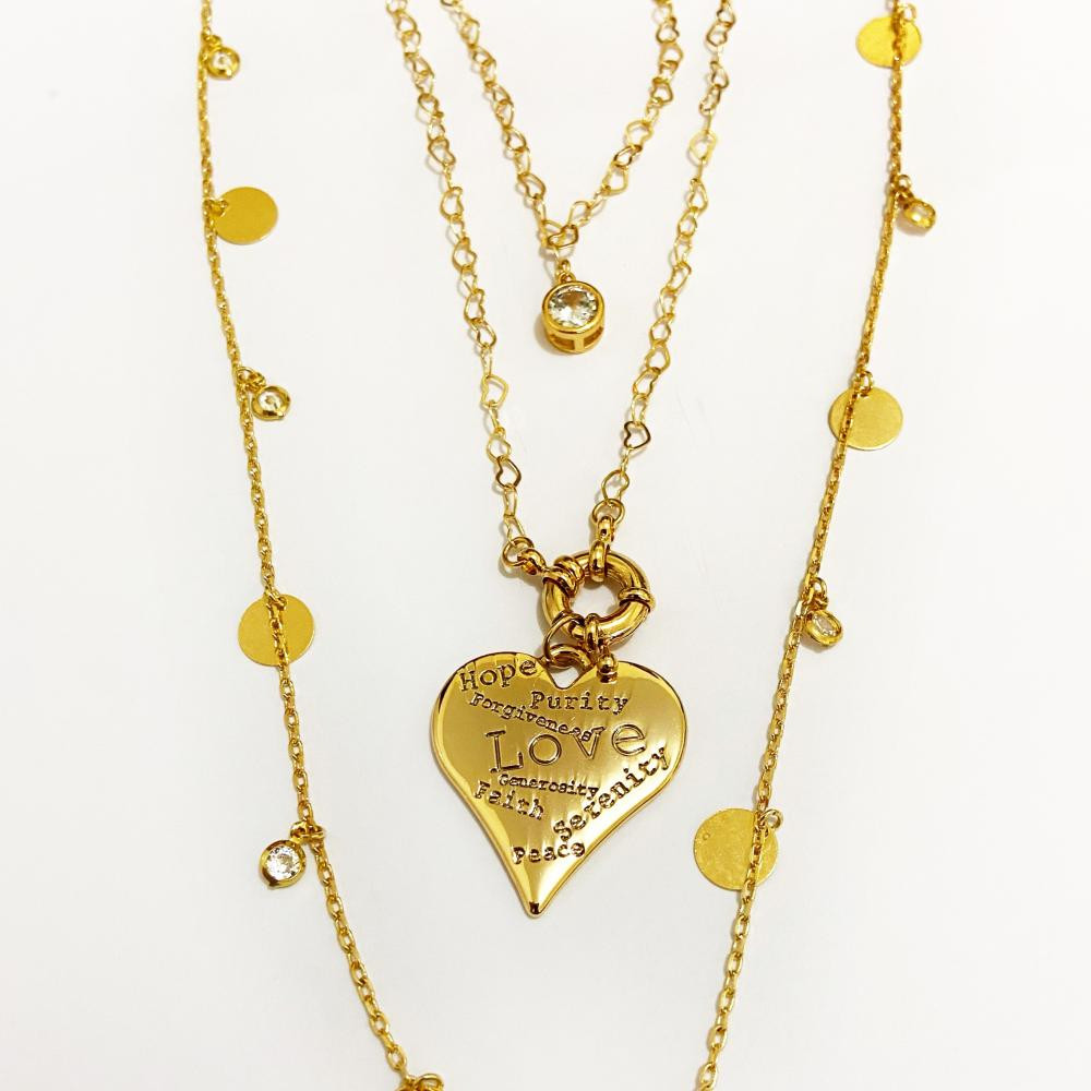 Mix de colar com pingente de coração folheado a ouro 18k