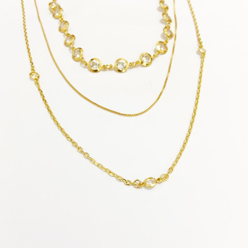 Mix de colar de cristais folheado a ouro 18k