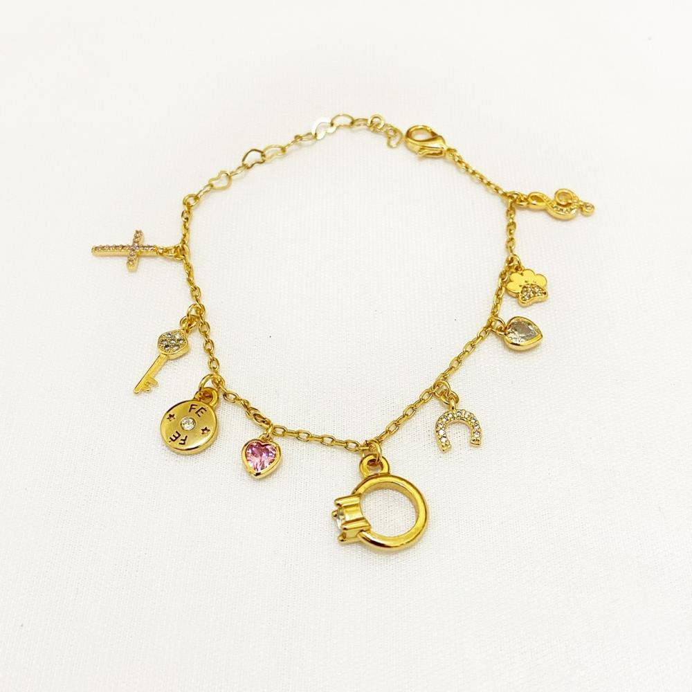 Pulseira com pingentes minimalistas cravejados com zircônia folheada a ouro 18k