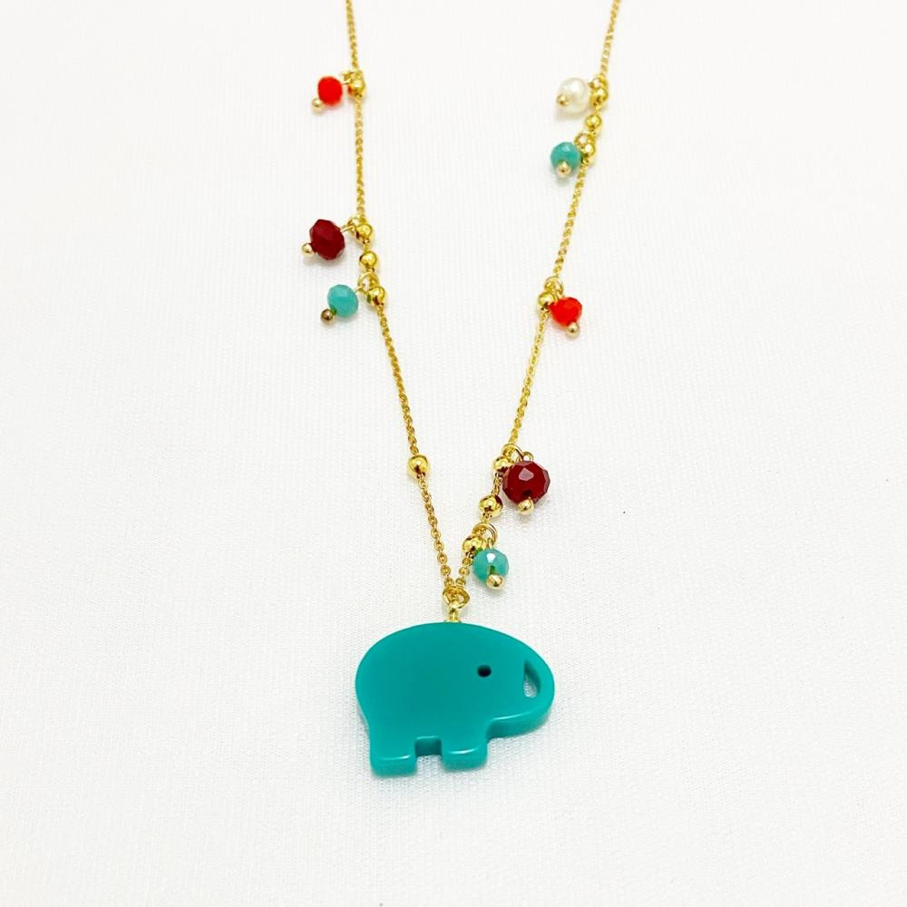 Colar com pingentes de bolinhas coloridas e elegante de resina folheado a ouro 18k