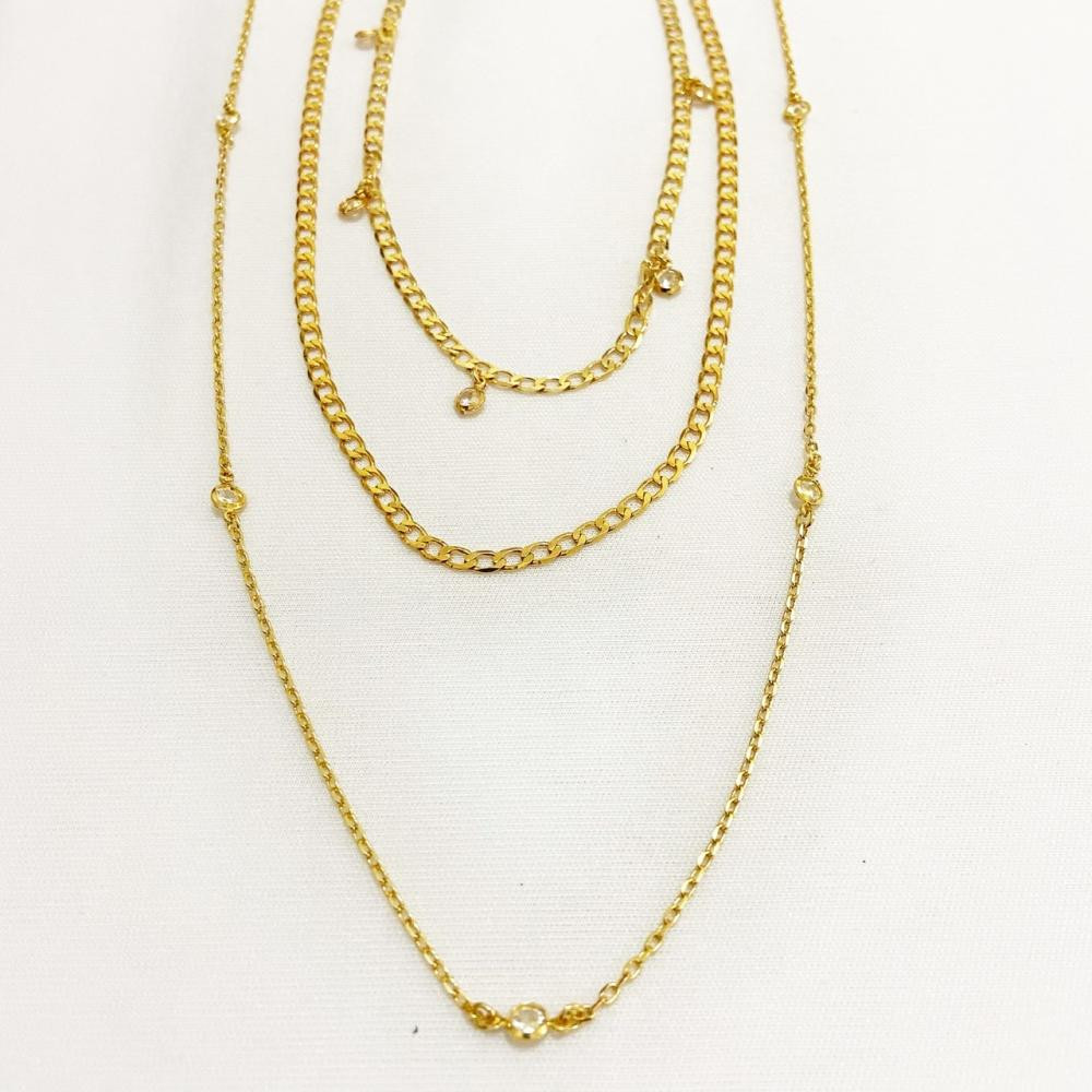 Mix de colares com corrente grume folheado a ouro 18k