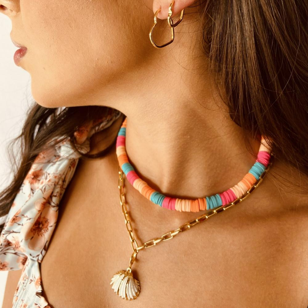 Colar Choker gargantilha com borrachas resinadas folheada a ouro 18k