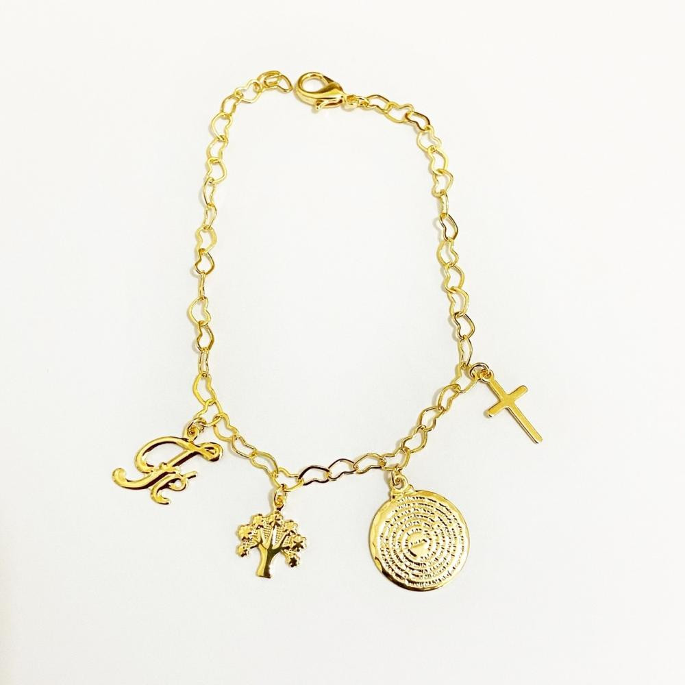 Pulseira minimalista com pingentes religiosos folheado a ouro 18k