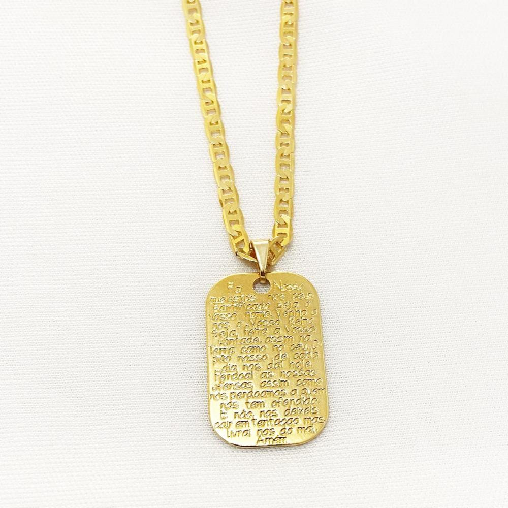 Colar masculino com corrente italiana chapada com pingente folheado a ouro 18k