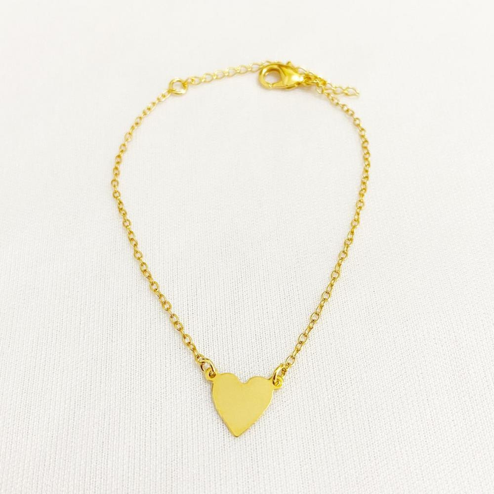 Pulseira com pingente de coração liso folheado a ouro 18k