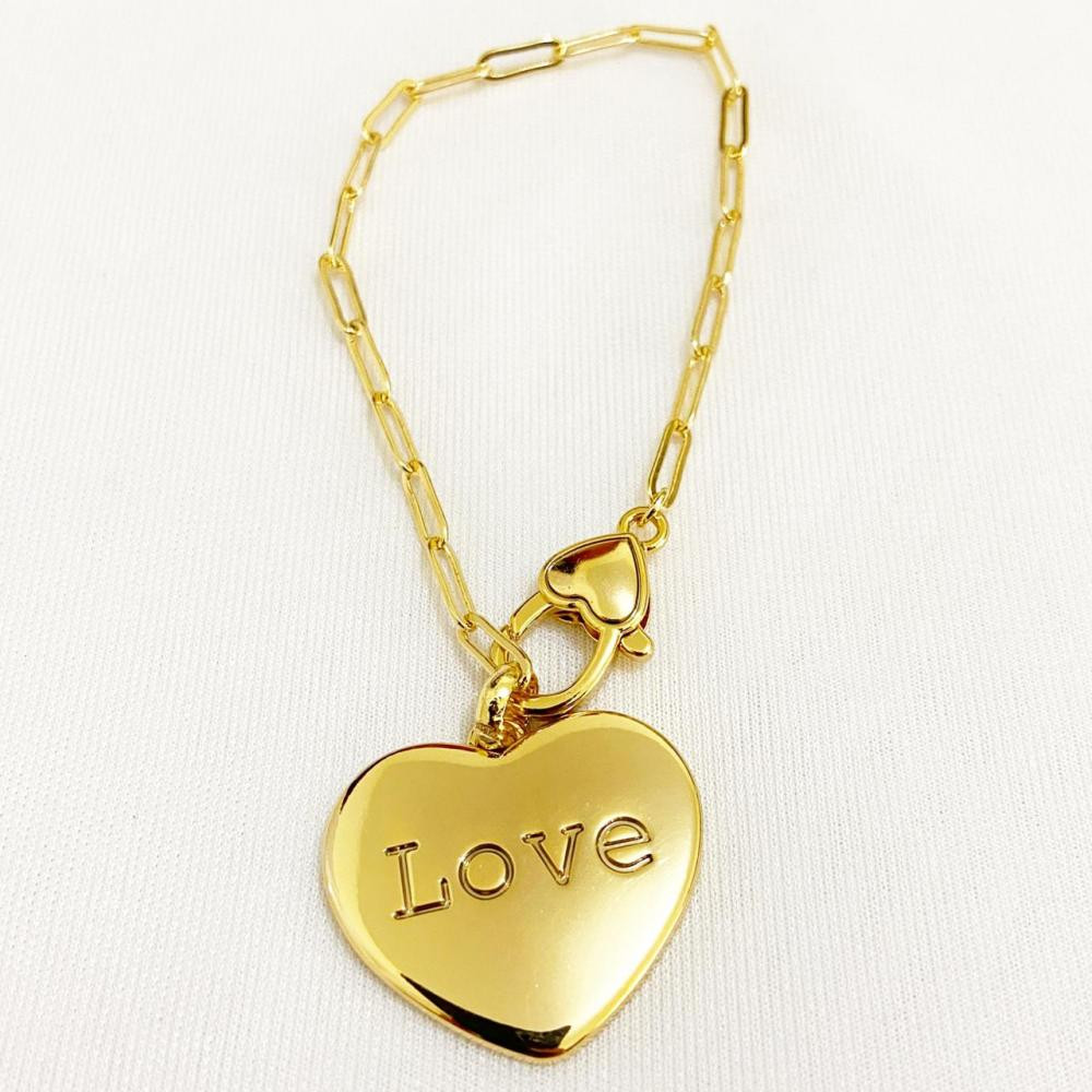 Pulseira com pingente de coração resinado folheada a ouro 18k 