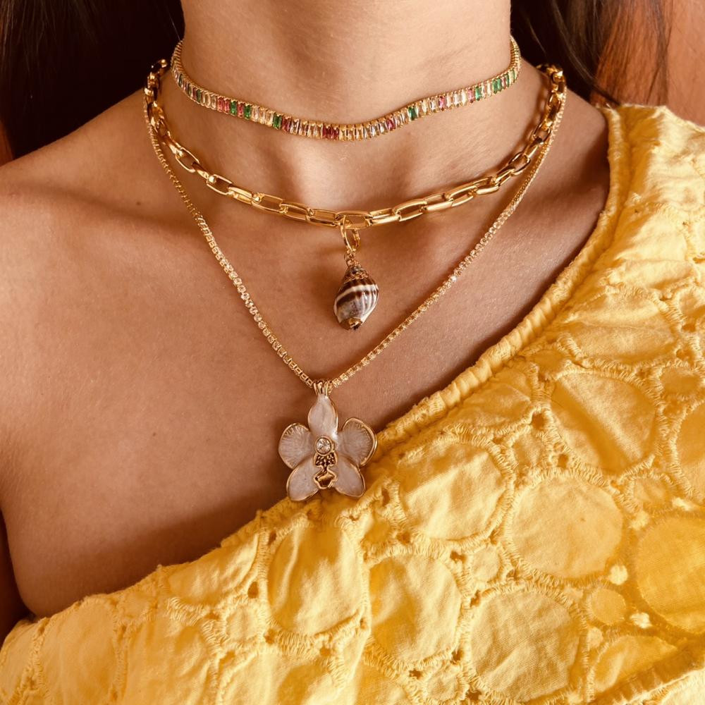 Mix de colar colorido verão com choker riviera folheado a ouro 18k