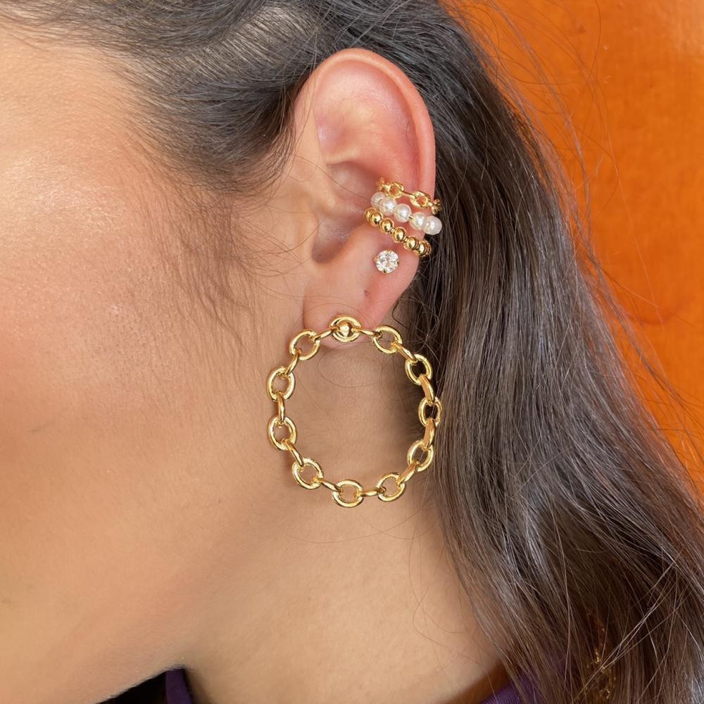 Brinco Piercing  Fake de pressão com mini bolinhas banhado a ouro 18k