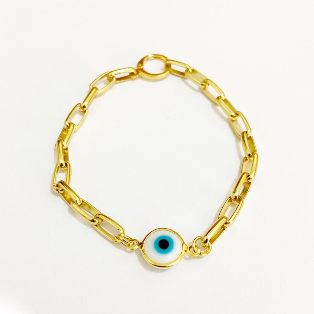 Pulseira com corrente de elo cartier e pingente de olho grego folheado a ouro 18k 