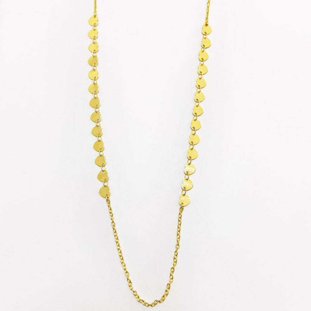 Colar longo com corações banhado a ouro 18k