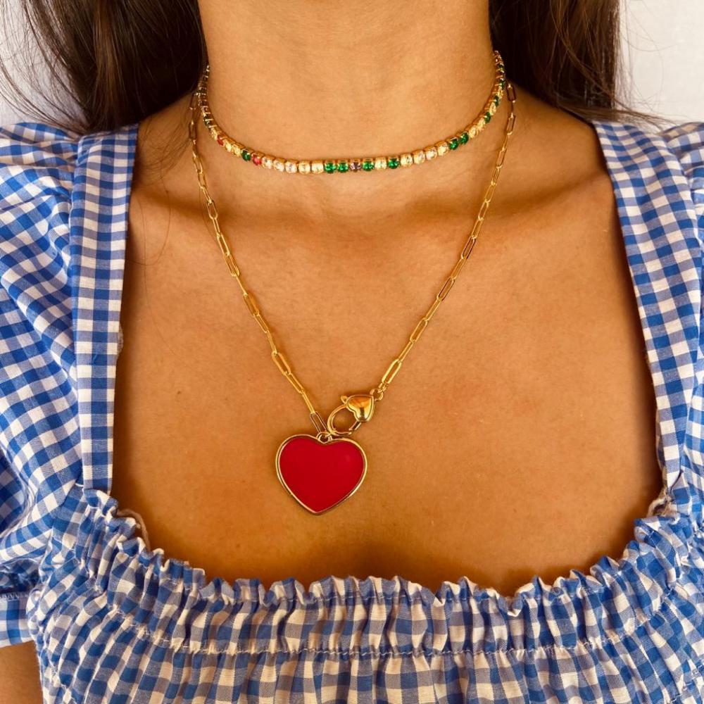 Choker Cloe riviera redonda colorida banhado a ouro 18k