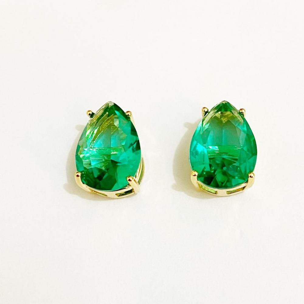 Brinco de gota no verde folheado a ouro 18k 