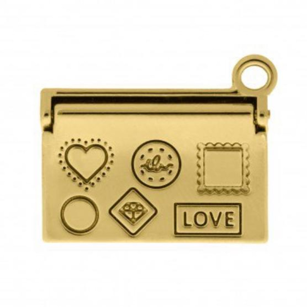 Colar com pingente de carta relicário folheado a ouro 18k