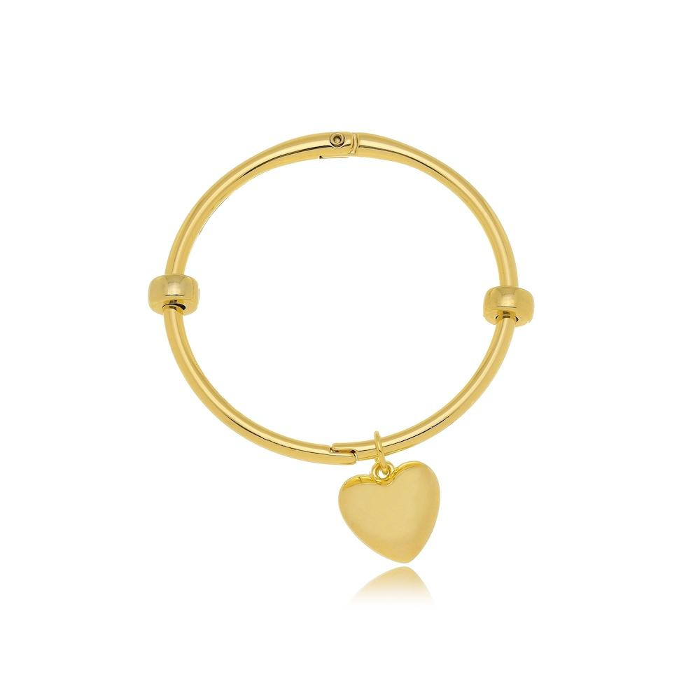 Bracelete de coração liso folheado a ouro 18k