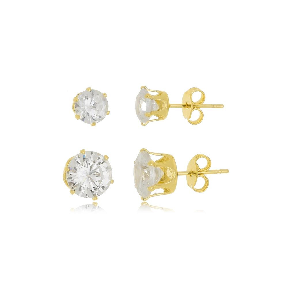 Dueto de brincos ponto de luz folheado a ouro 18k  