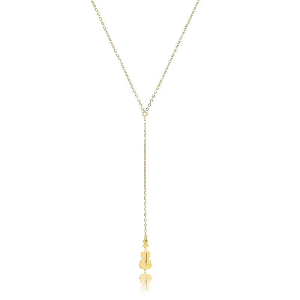 Colar gravata com pingente de violoncelo banhado a ouro 18k