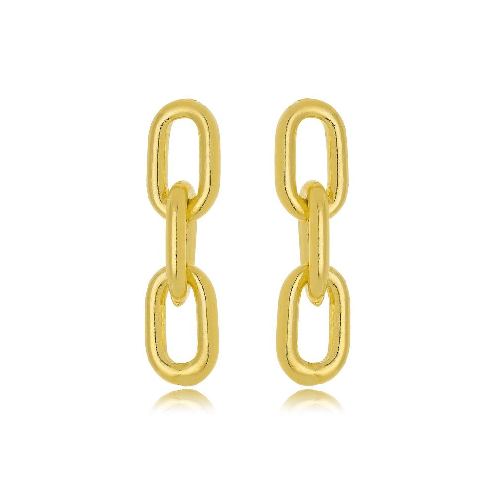 Brinco de elo cartier folhedo a ouro 18k 