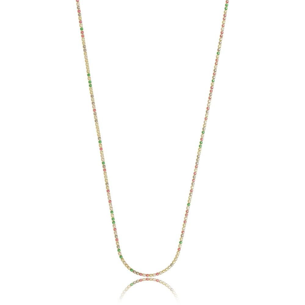 Colar longo riviera colorido folheado a ouro 18k