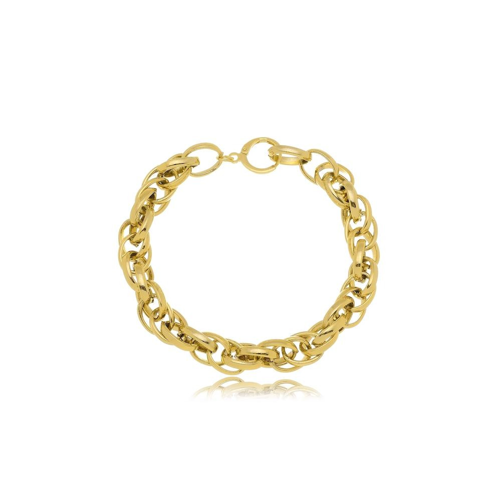 Pulseira Isabella de elo português duplo folheada a ouro 18k