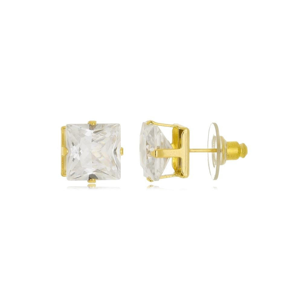 Brinco de carré quadrado com zircônia cristal banhado a ouro 18k 