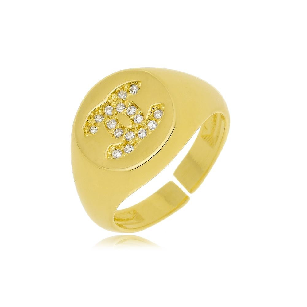 Anel dedinho cravejado com zircônia  folheado a ouro 18k