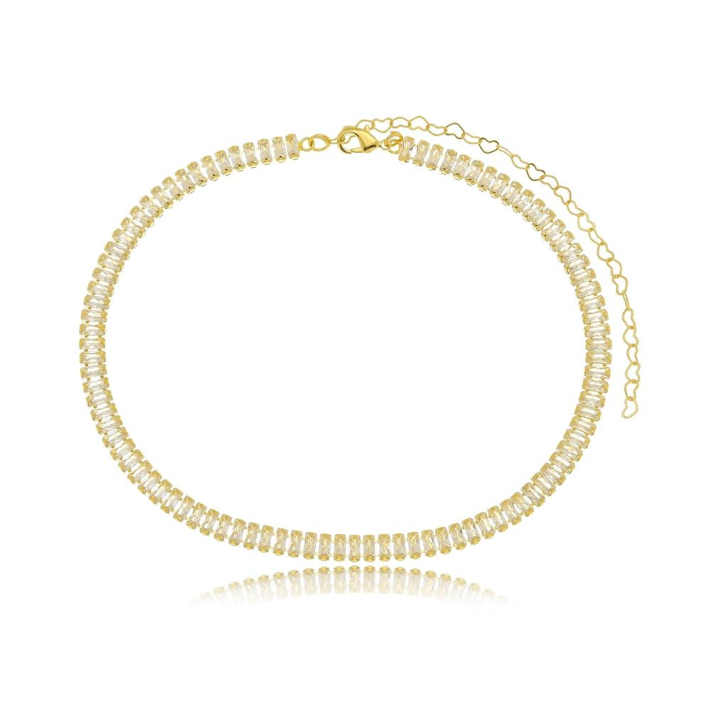 Choker Priscilla riviera baguete cristal banhada a ouro 18k