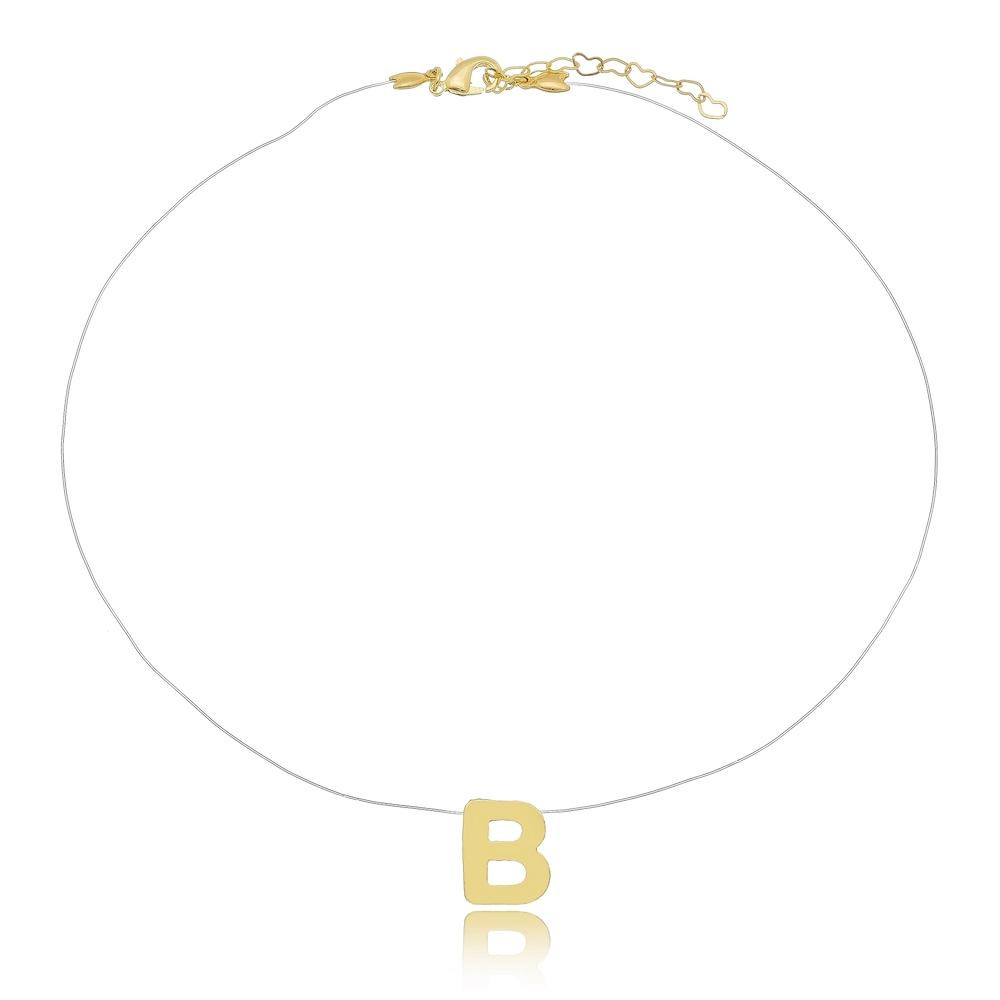 Colar linha invisível com letra personalizado banhado a ouro 18k