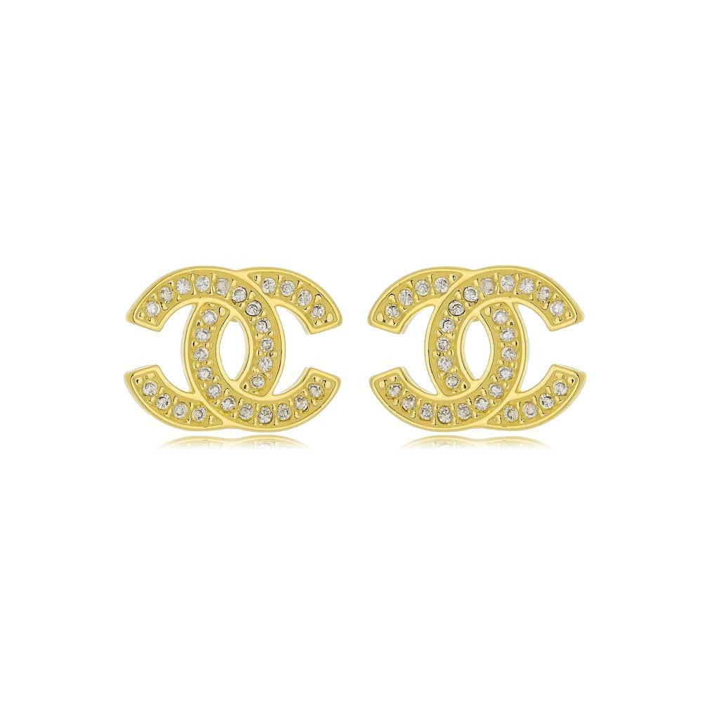 Brinco X cravejado com zircônia folheado a ouro 18k 