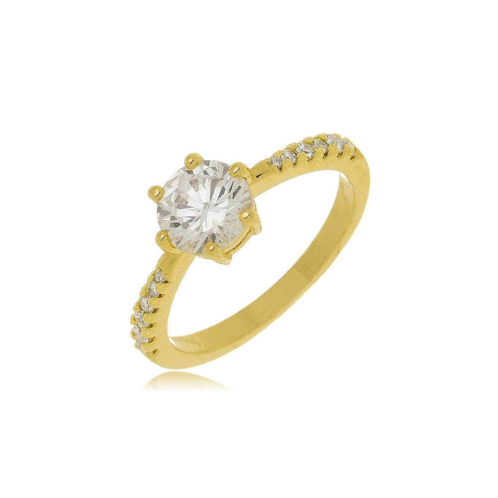 Anel cravejado com zircônia banhado  a ouro18k