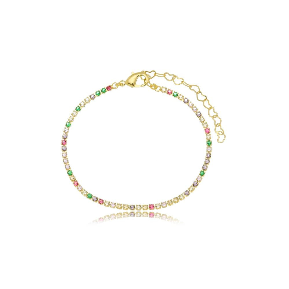 Pulseira Cloe riviera colorida banhado a ouro 18k 