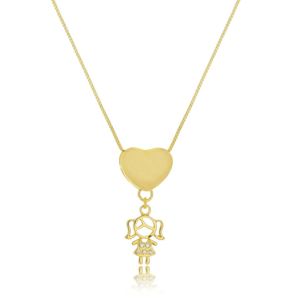Colar Personalizado com coração e pingente banhado a ouro 18k