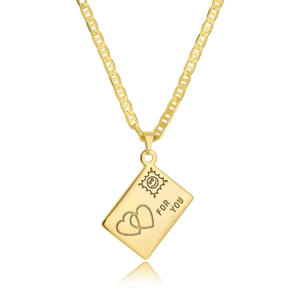 Colar com pingente de carta banhado a ouro 18k