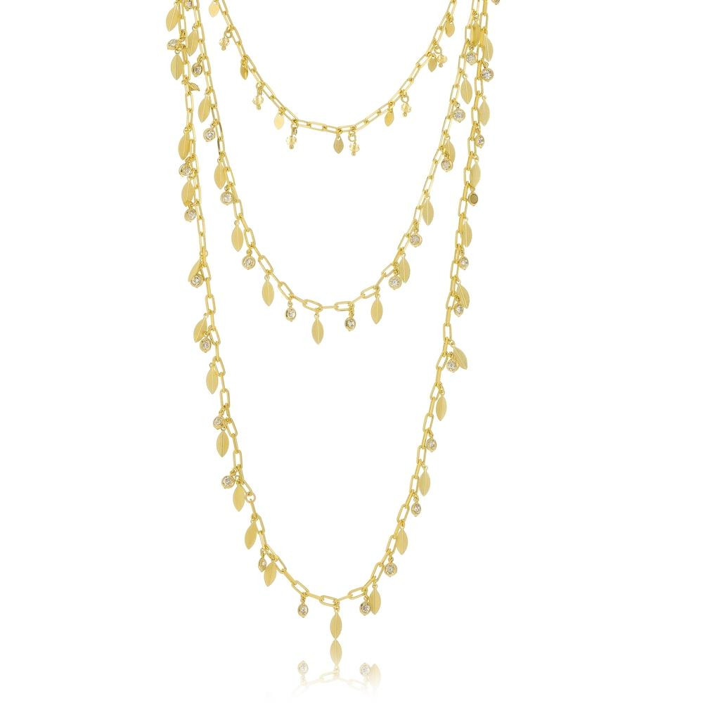 Mix de colar com pingentes pendurados folheado  aouro 18k