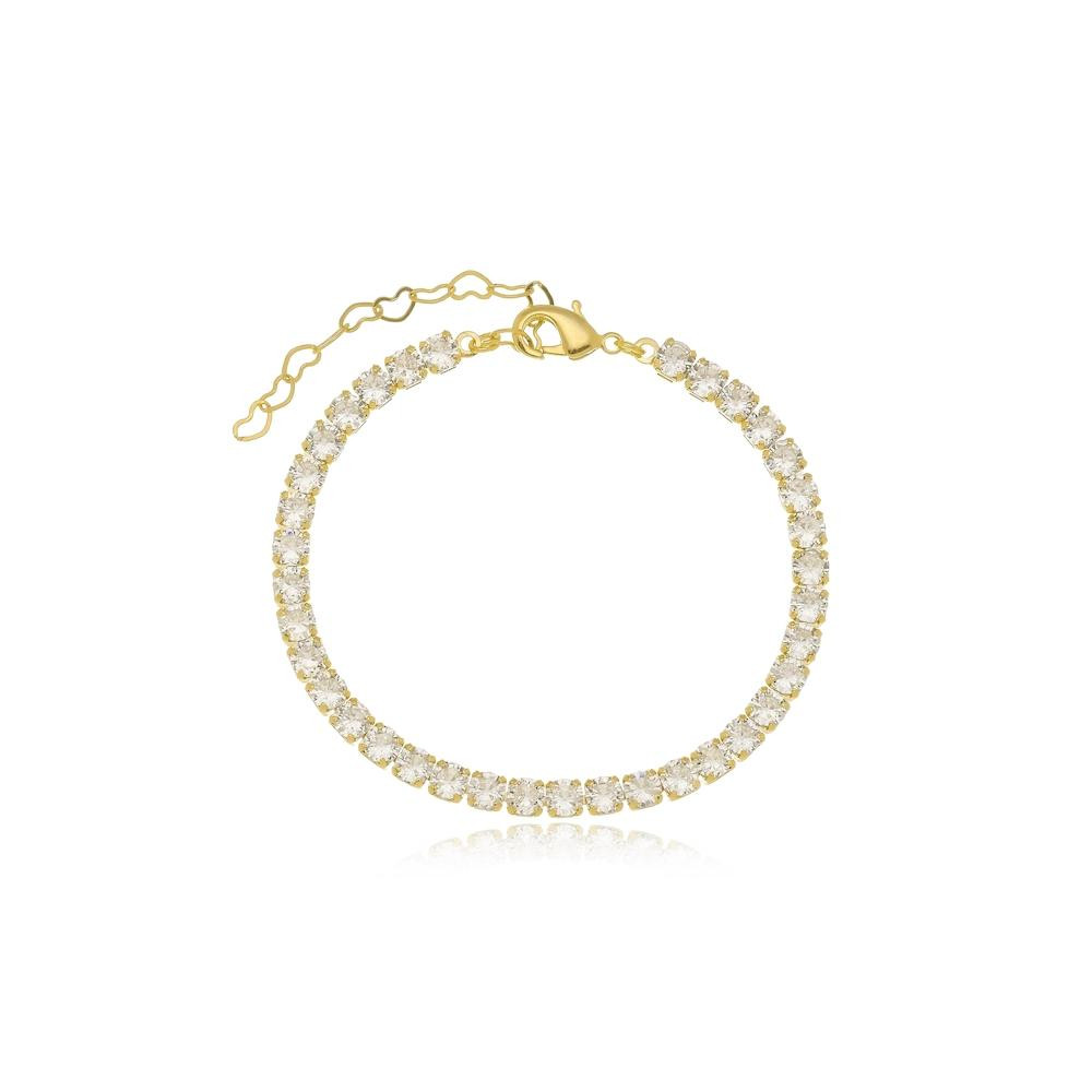 Pulseira riviera Laura cristal redonda grande banhada a ouro 18k