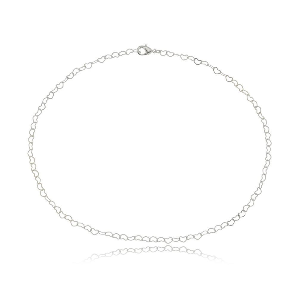 Choker de coração na cor prata ródio branco   