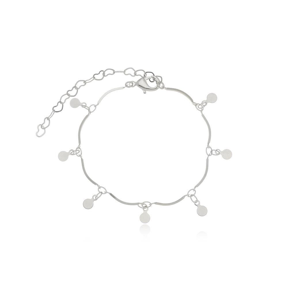 Pulseira com pingentes na cor prata ródio branco 