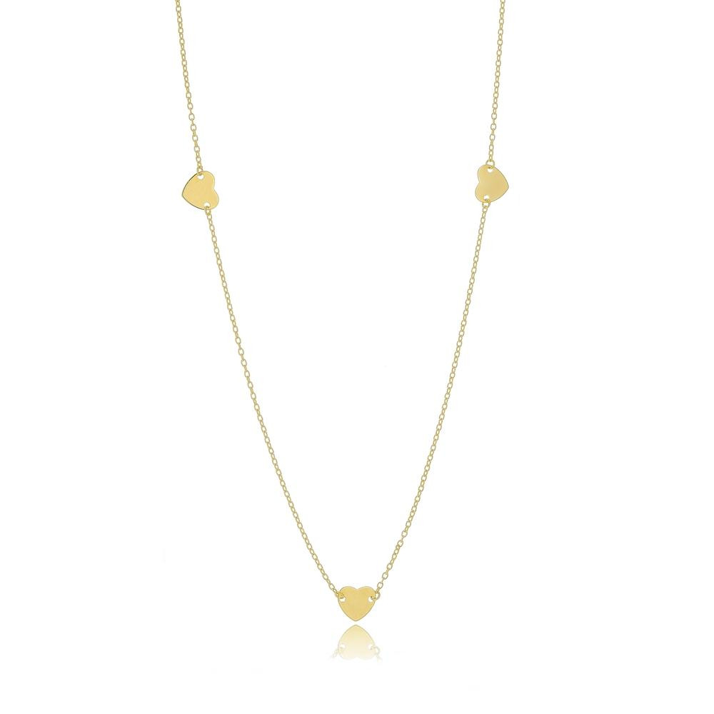Colar longo com pingentes de coração banhado a ouro 18k 