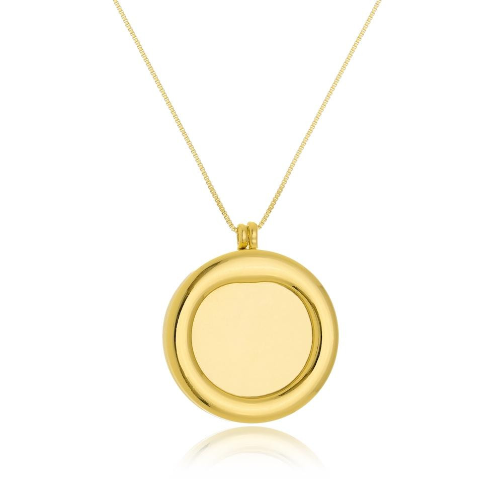 Relicário Tifhany redondo com acrílico de vidro banhado a ouro 18k 