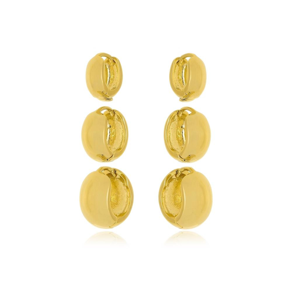 Trio de argolinhas lisas folheado a ouro 18k