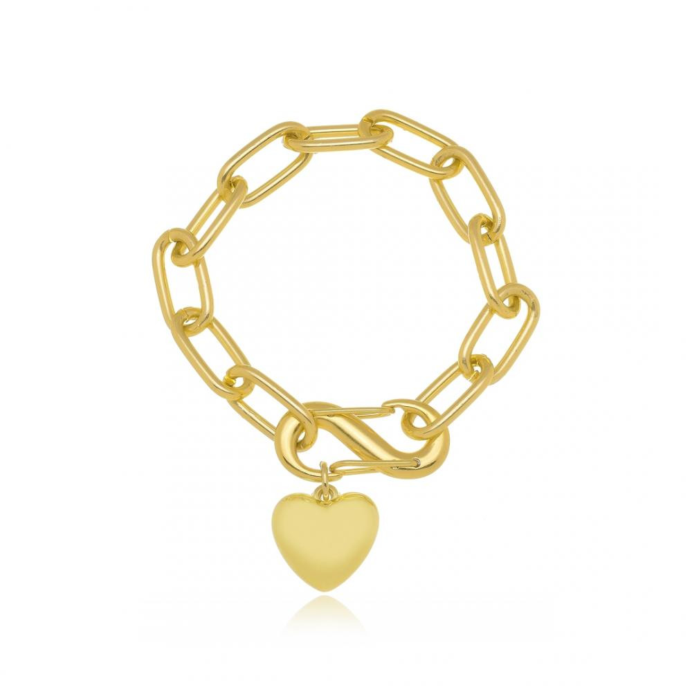 Pulseira de elo cartier com coração folheada em ouro 18k