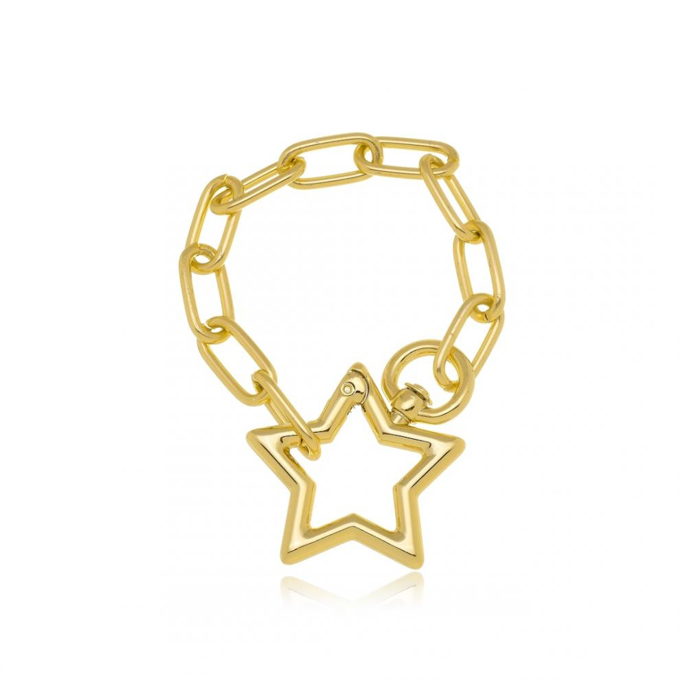 Pulseira de elo cartier com fecho de estrela folheada em ouro 18k.