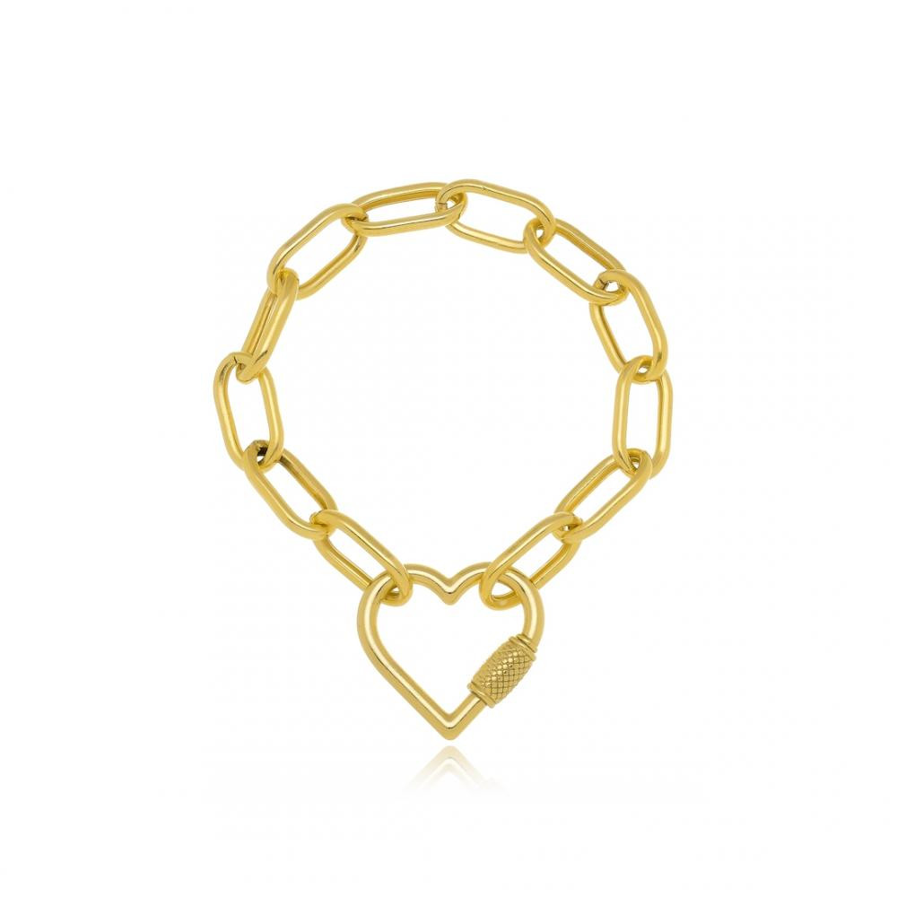 Pulseira com elos e fecho de coração folheada a ouro 18k 