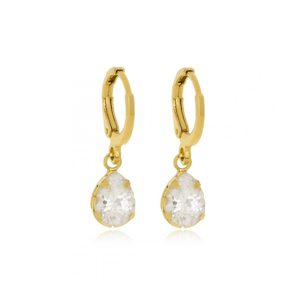 Argola click com pingente de gota folheado a ouro 18k