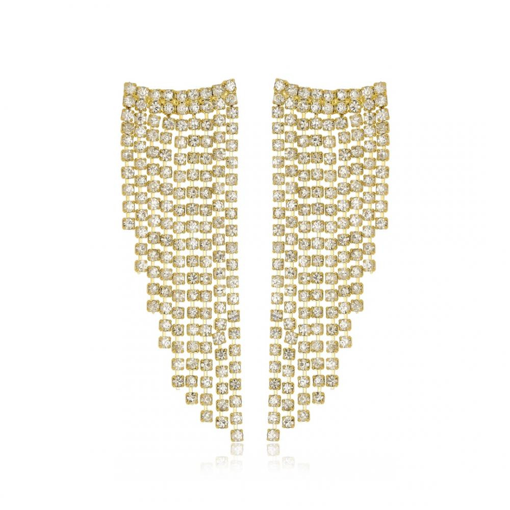 Brinco Juliette com corrente de strass folheado a ouro 18k 