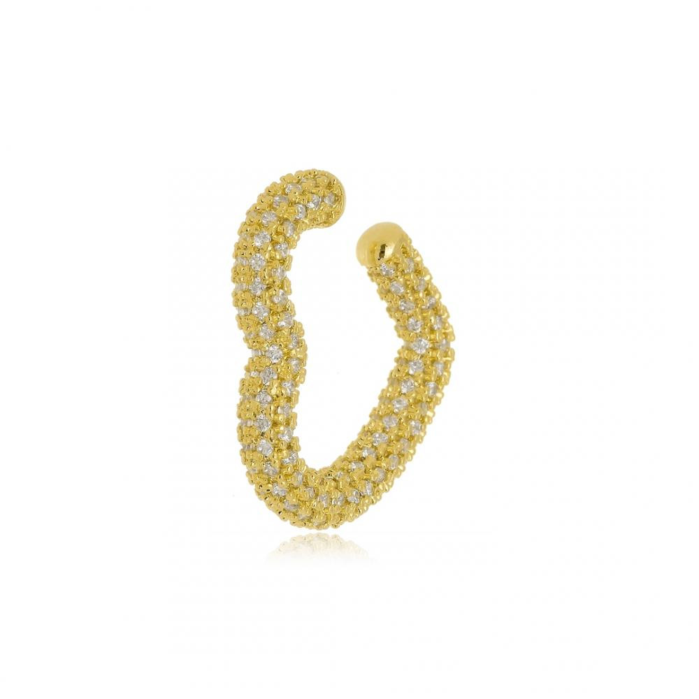Piercing fake em formato de coração cravejado folheado a ouro 18k